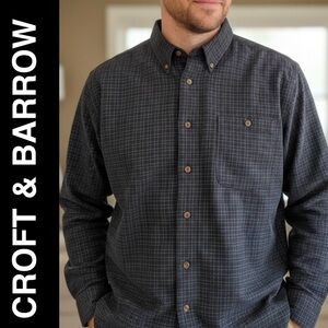 Croft & Barrow Corduroy Button-Down Plaid Black/White/Navy Size Medium EUC